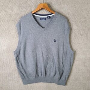Chaps Sweater Vest Mens 3XB Gray V-Neck Cotton Knit Big Tall Casual Golf